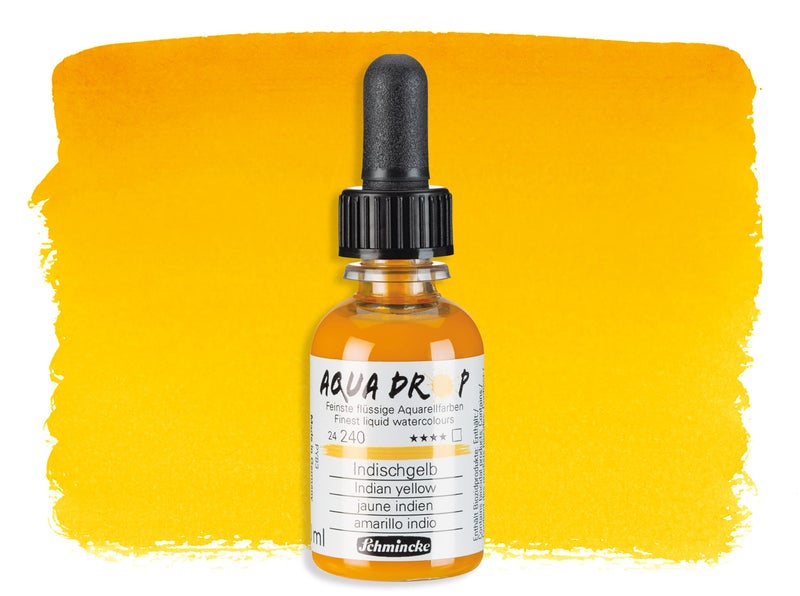 Schmincke - AQUA DROP, liquid, pigment-based watercolour, Indian yellow in 30 ml pipette bottle, 24240034, for watercolorpainting, urban sketching, calligraphy, handlettering, lightfast - Image 2